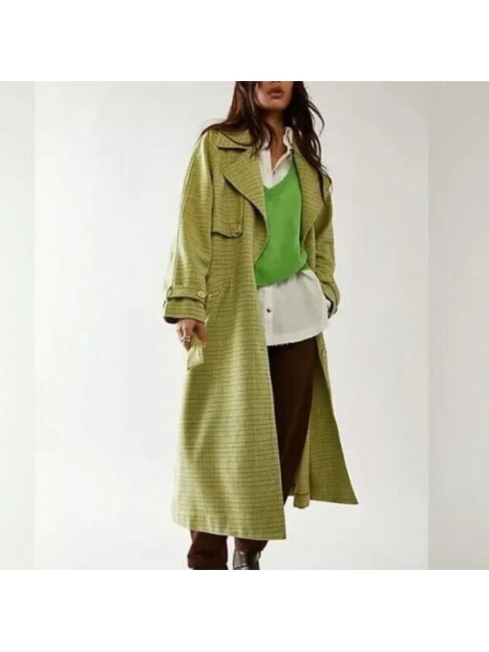 We The Free Melia Mac Green Plaid Trenchcoat NWT
